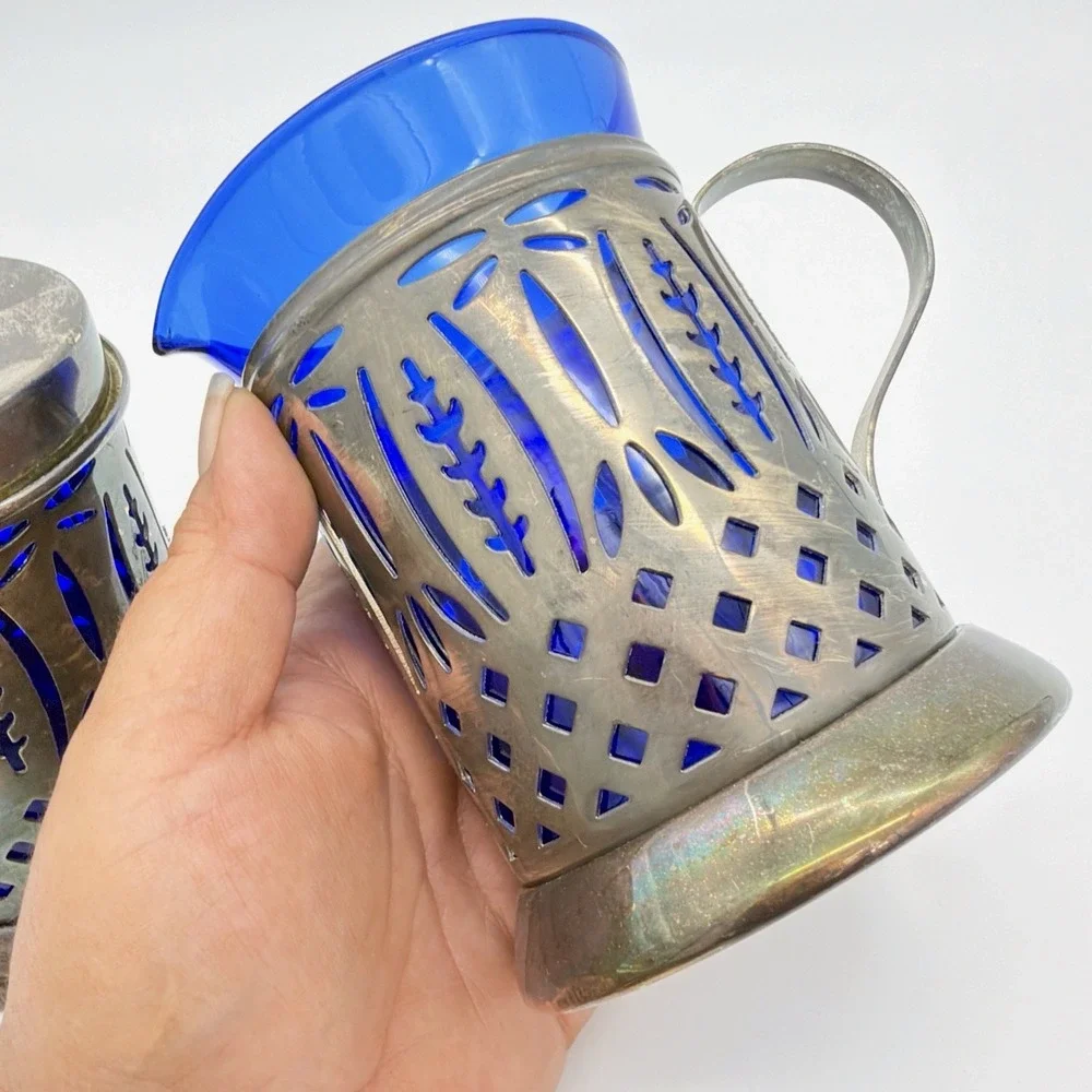 Avon Royal Sapphire Cobalt Blue Glass Creamer & Sugar Bowl Set VTG